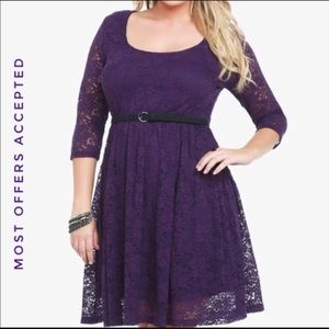Torrid 0 Purple Lace 3/4 sleeve Dress NWOT